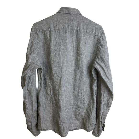 Barbour Dress Tartan Linen Shirt Mens Large Gray Check Cuff Kenneth Button Up - Picture 3 of 12